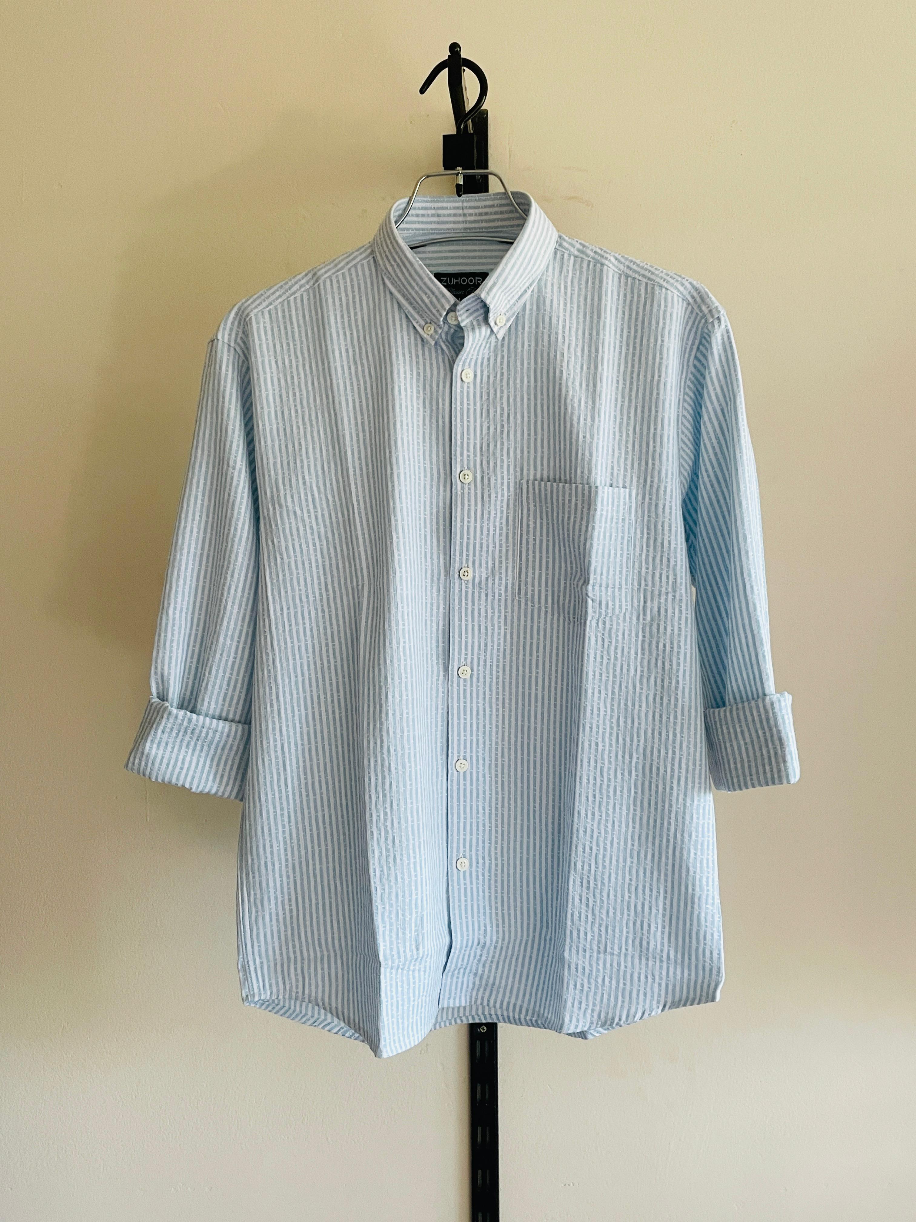 Skyline Striped Textured Cotton Shirt - Image 1