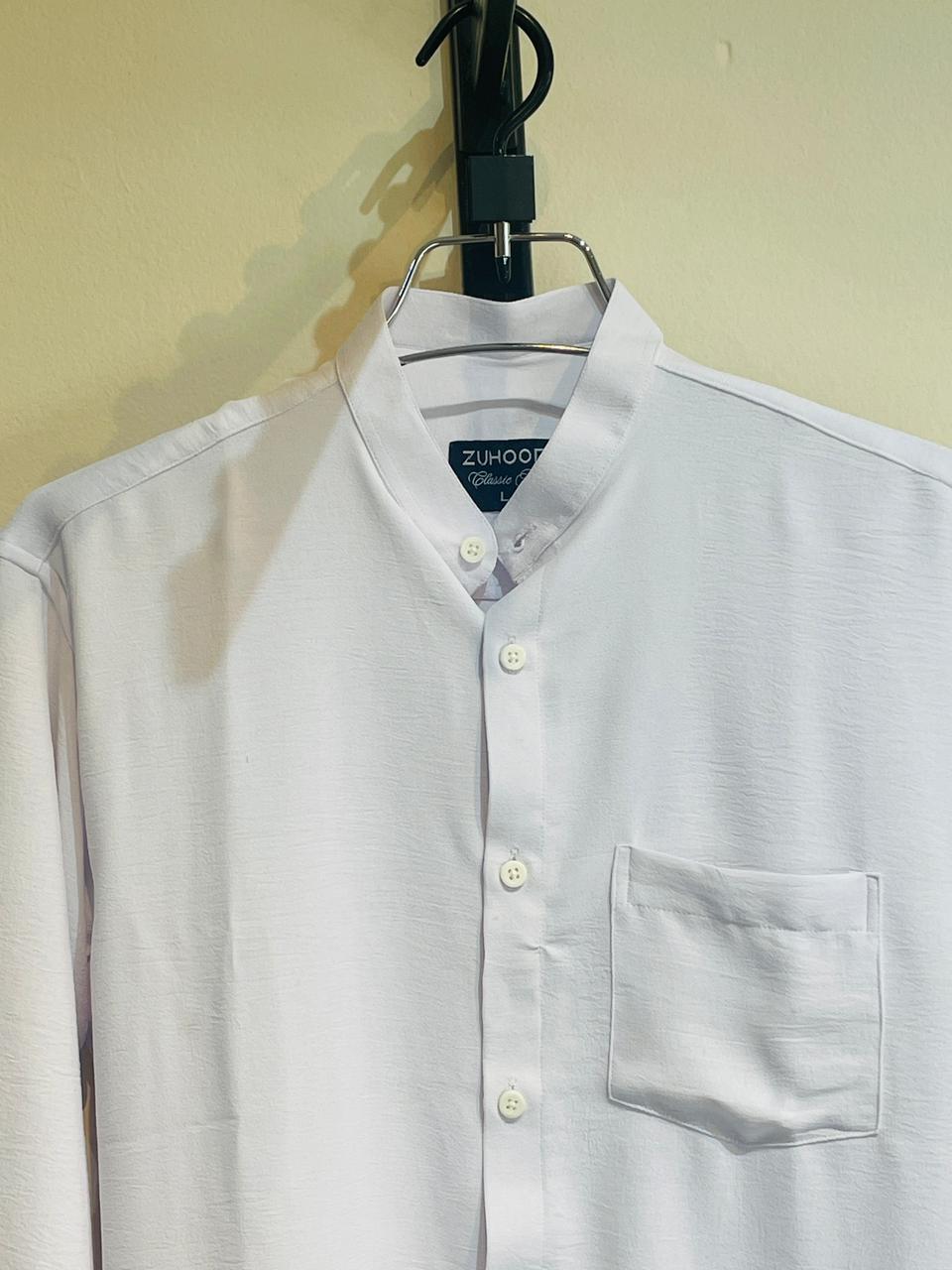 Men's White Cotton Band Collar Shirt - Image 3